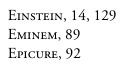 Extrait d'une page d'index où les noms « Einstein, Eminem, Épicure » se suivent