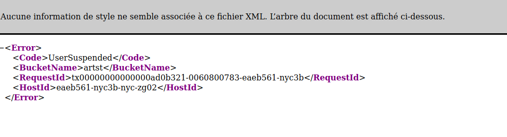 Page d'erreur XML