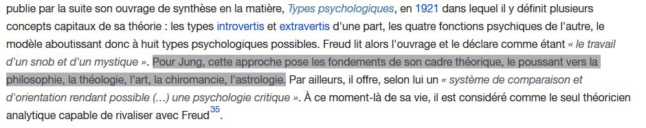 « Pour Jung, cette approche pose les fondements de son cadre théorique, le poussant vers la philosophie, l'art, la chiromancie, l'astrologie. »