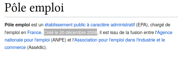 « Pôle emploi… créé le 20 décembre 2008 »