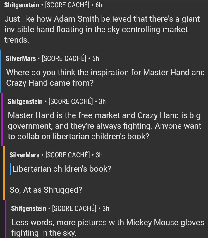 Extrait d'un thread Reddit: 'Just like how Adam Smith believed that there's a giant hand floating in the sky controlling market trends »