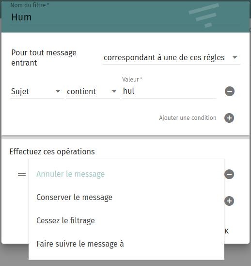 Capture d'écran de Gandi Mail où il est montré qu'il n'est pas possible de transférer un message vers un dossier, ni de lui appliquer un étiquette