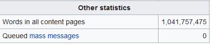 « Other statistics: Words in all content pages: 1,041,757,475 »