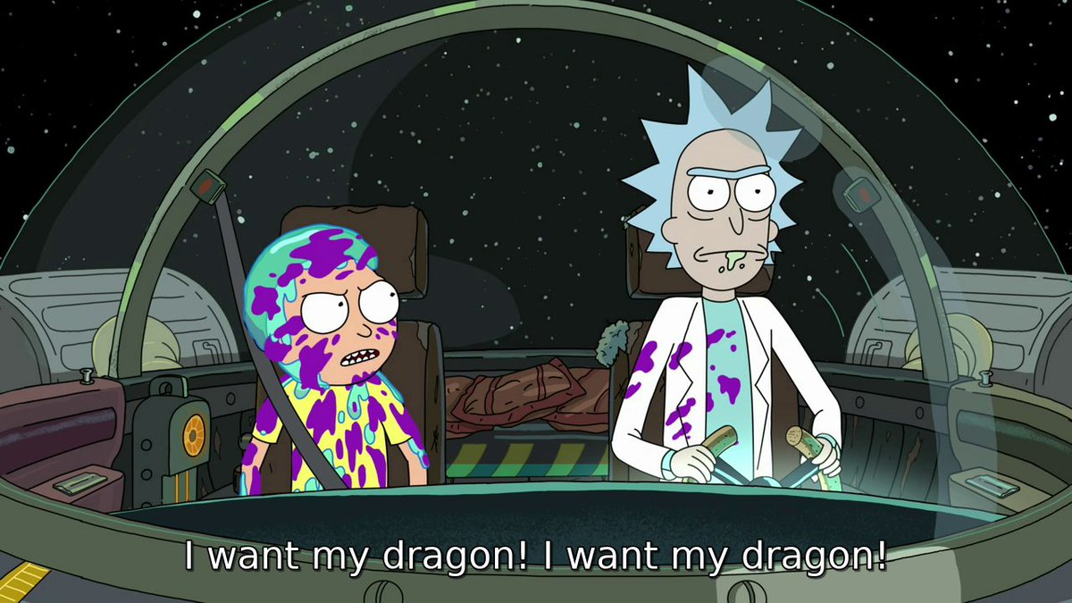 Rick and Morty. Morty dit : « I want my dragon! I want my dragon! »