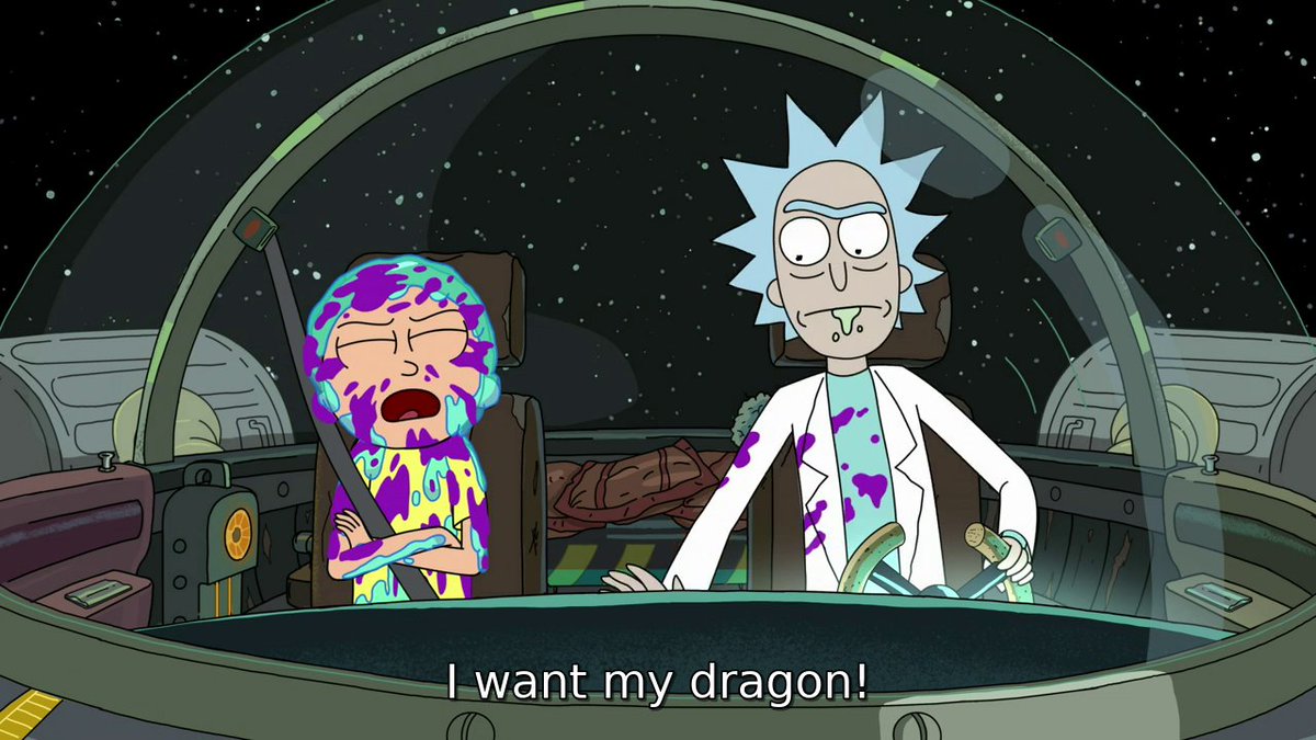 Rick and Morty. Morty dit : « I want my dragon! »